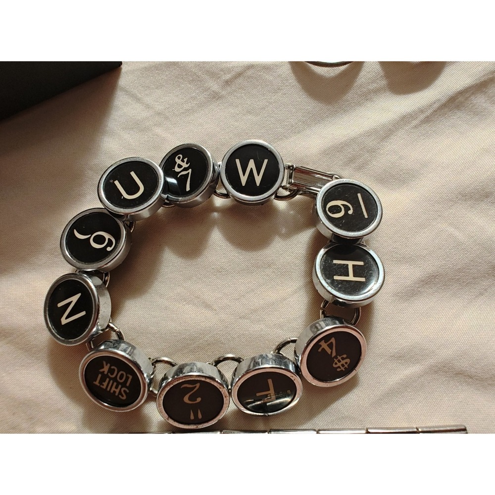 Bracelet Typewriter Key Vintage Style Black Silver Link 6.5 Inch